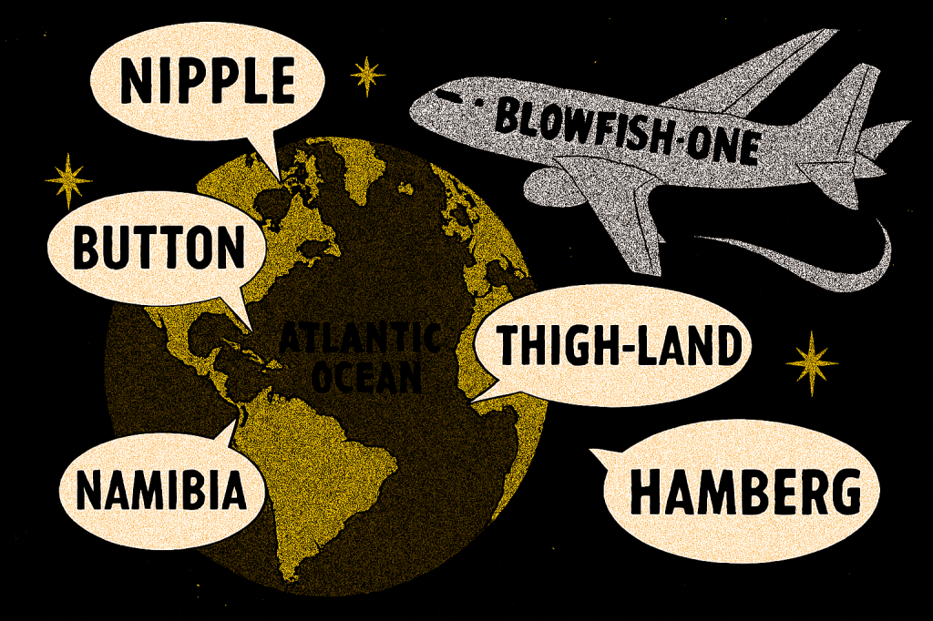 Global map misfires aboard BLOWFISH ONE: a satirical snapshot of phonetic diplomacy, ego cartography, and MAGA-grade geography